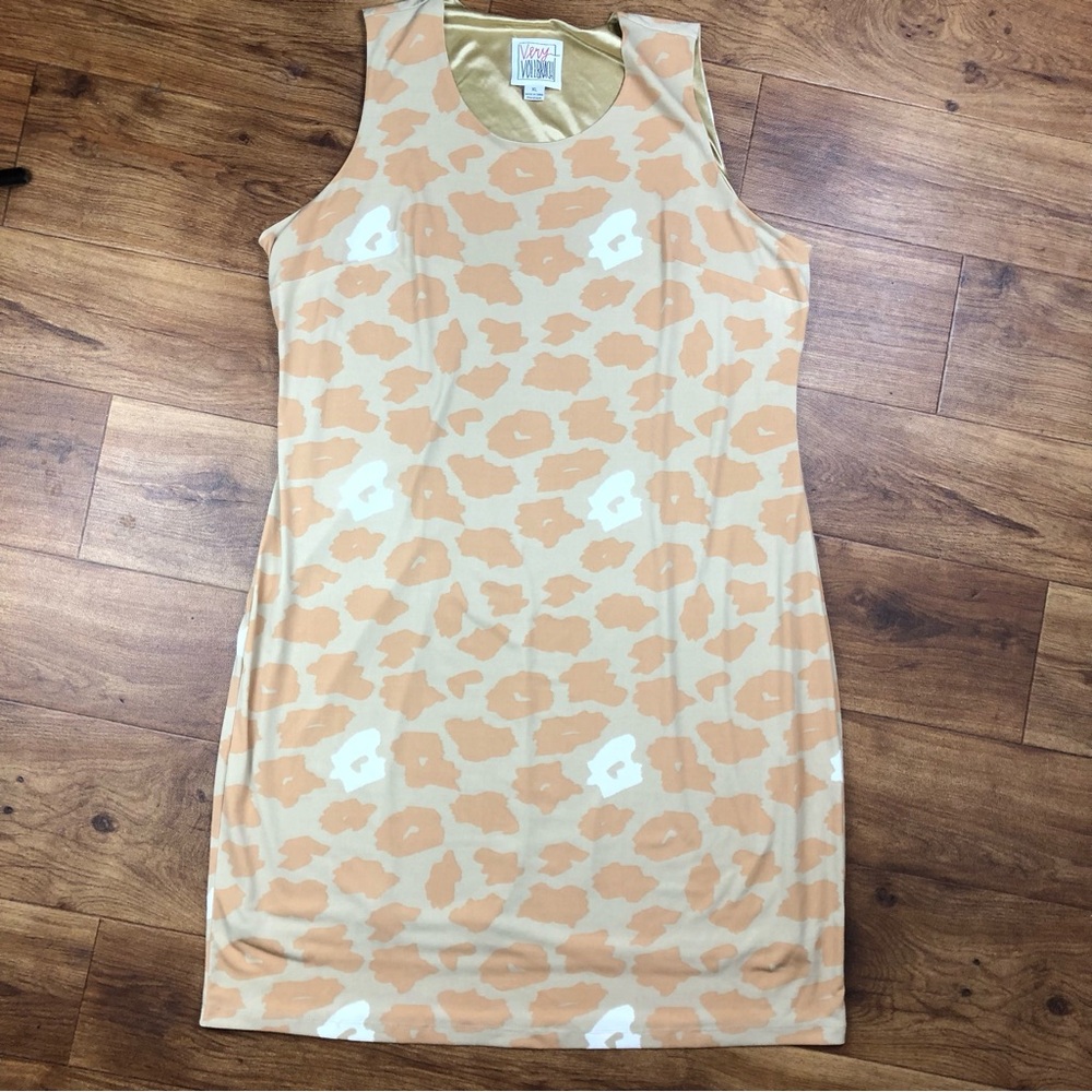Very Vollbrach Tan Animal Print Shift Sleeveless Dress